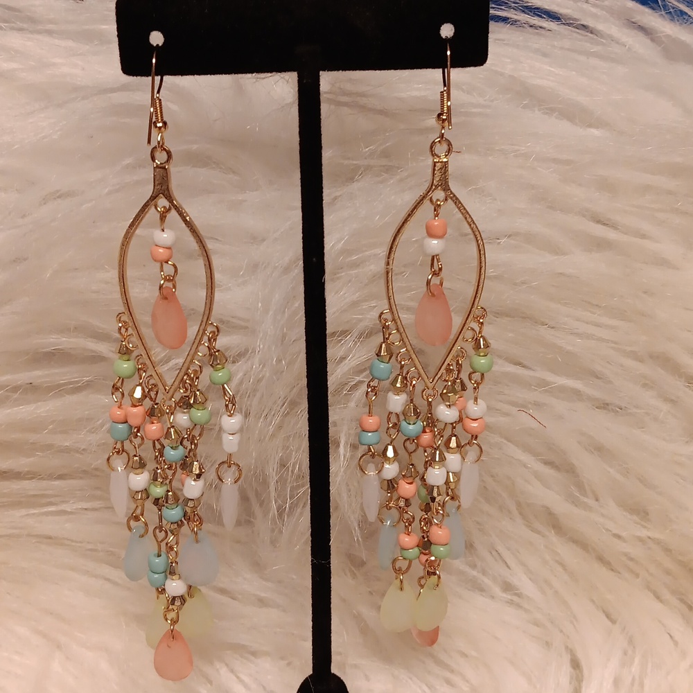 Long Dangle Multi Colored Beaded Earrings - image 3